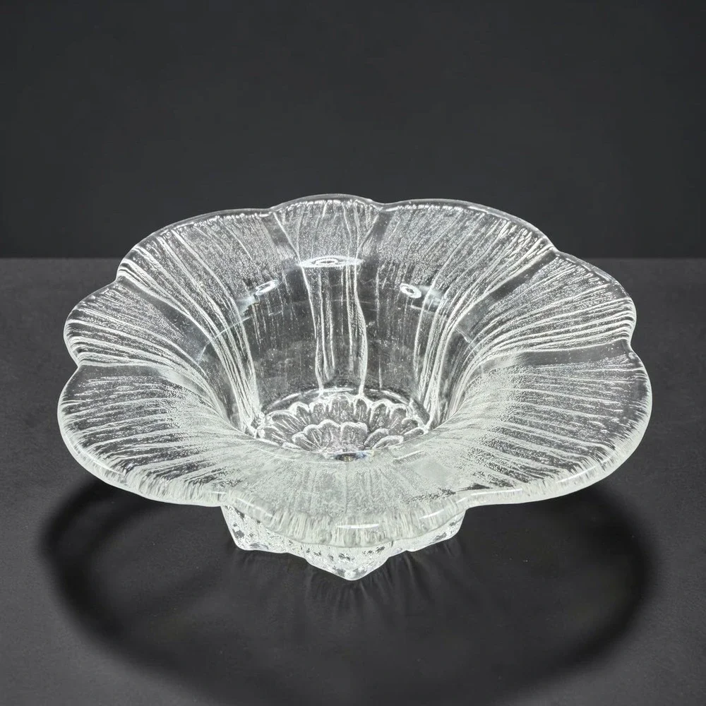 Lasisepat Mantsala Flower Candle Holder Votive Clear Textured Glass Finland 4in